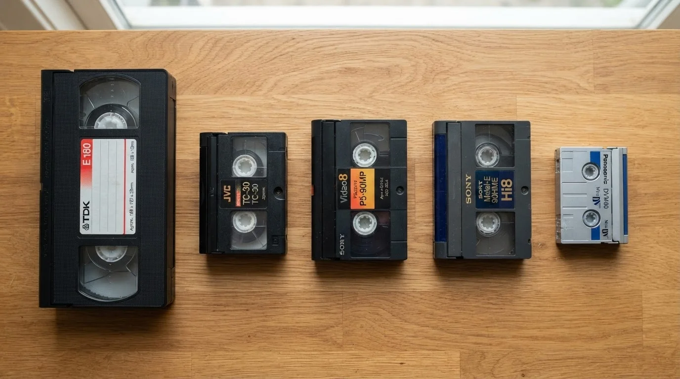 Касета VHS і компактна касета VHS-C з адаптером поруч