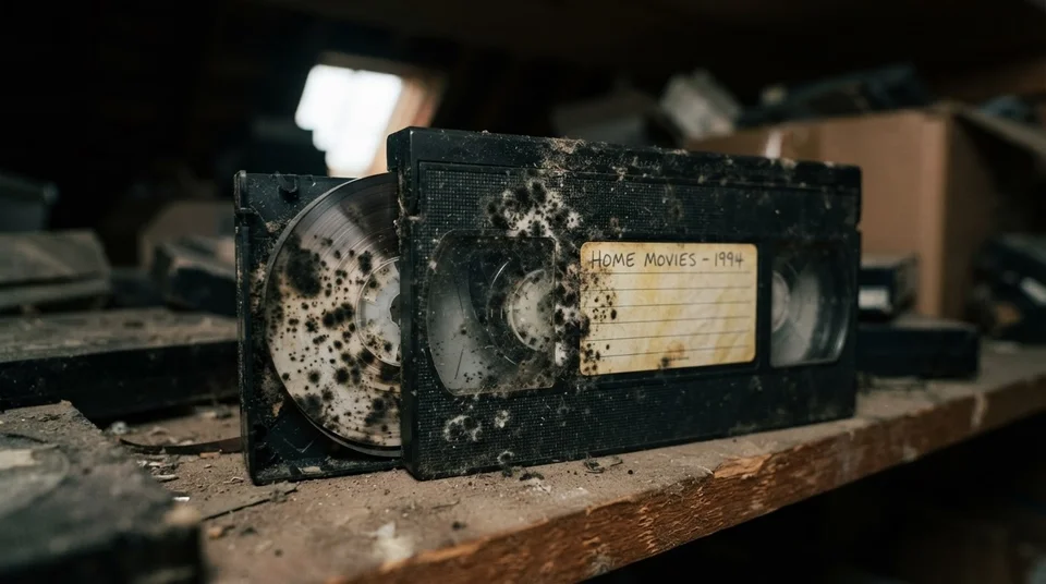 Пліснява на плівці й корпусі старої відеокасети VHS
